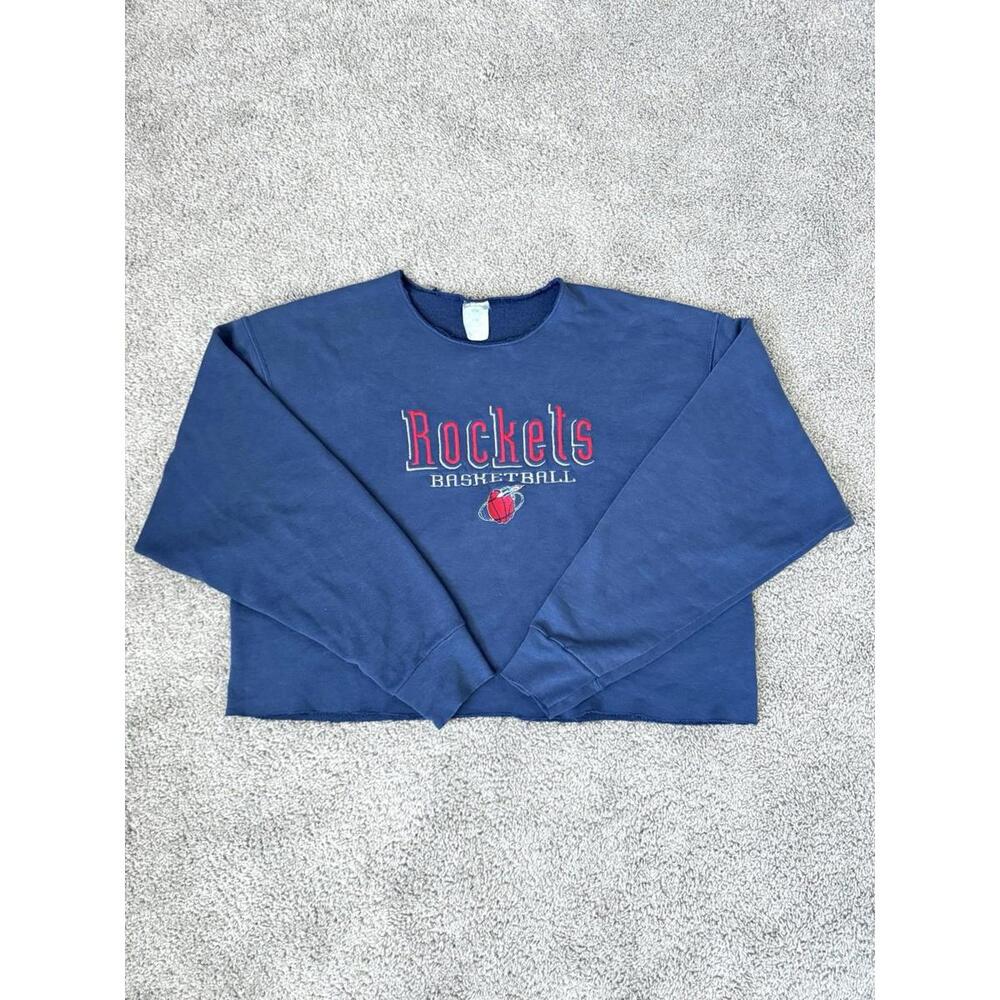 Vintage 90s Logo‎ Athletic Houston Rockets Navy Blue Sweatshirt Adult XL Cropped
